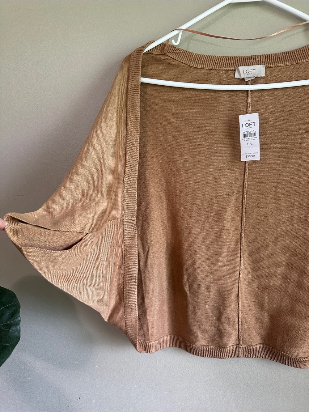 LOFT Open-Front Dolman Cardigan in Camel/Tan - Picture 2 of 4